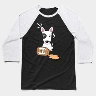 Cute Bull Terrier spilled a jar of peanut butter Baseball T-Shirt